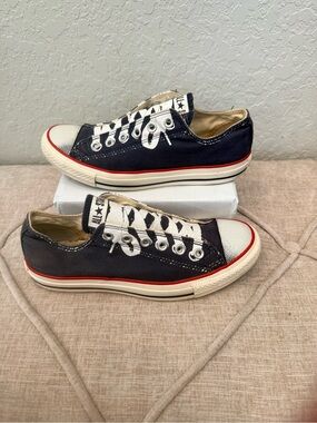 Navy Converse slip ons with CUTE Painted On Laces and BOW!!